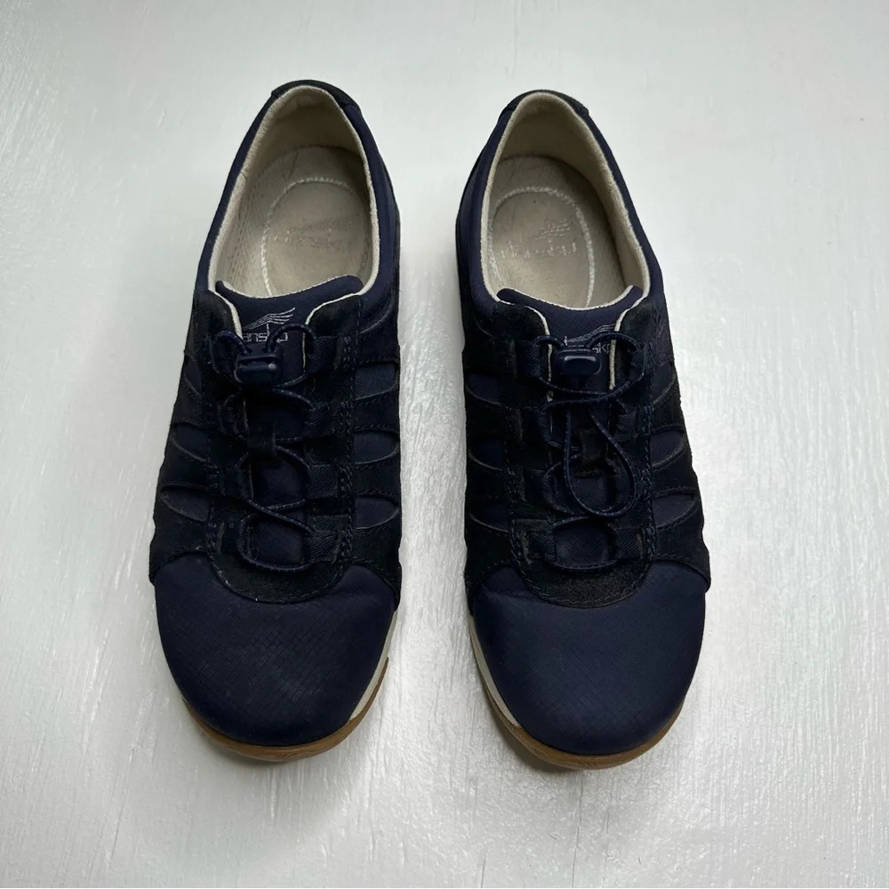 Dansko Womens Harlie Sneakers Womens Size 37 6.5/7 Navy Blue Suede Leather Shoes